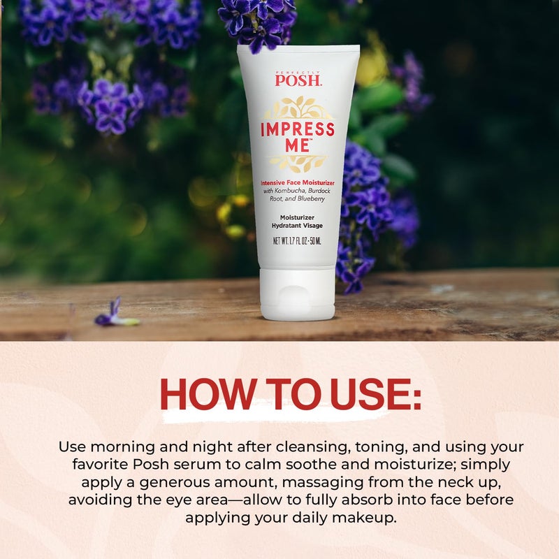Perfectly Posh - IMPRESS ME Intensive Face Moisturizer with Kombucha, Burdock Root, & Blueberry - Hydrating and Nourishing Formula - 1.7fl oz - Image 5