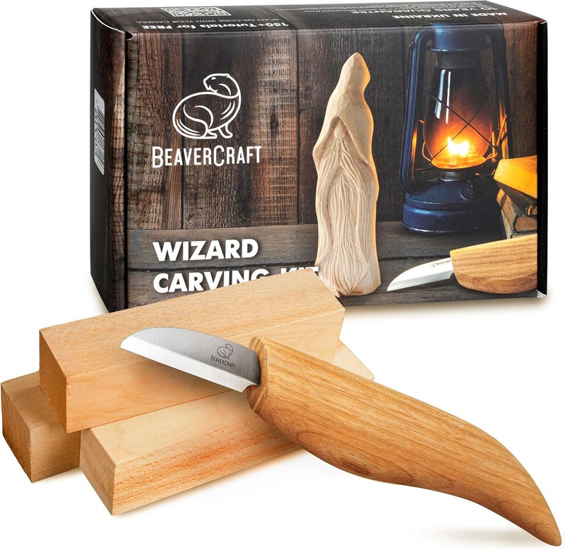 BeaverCraft Whittling Kit for Beginners, Wood Carving Kit for Beginners - Wood Carving Tools Woodworking Kit for Adults and Teens - Whittling Knife Kit with Wood Blocks - Wood Carving Set DIY03 Wizard - Image 1