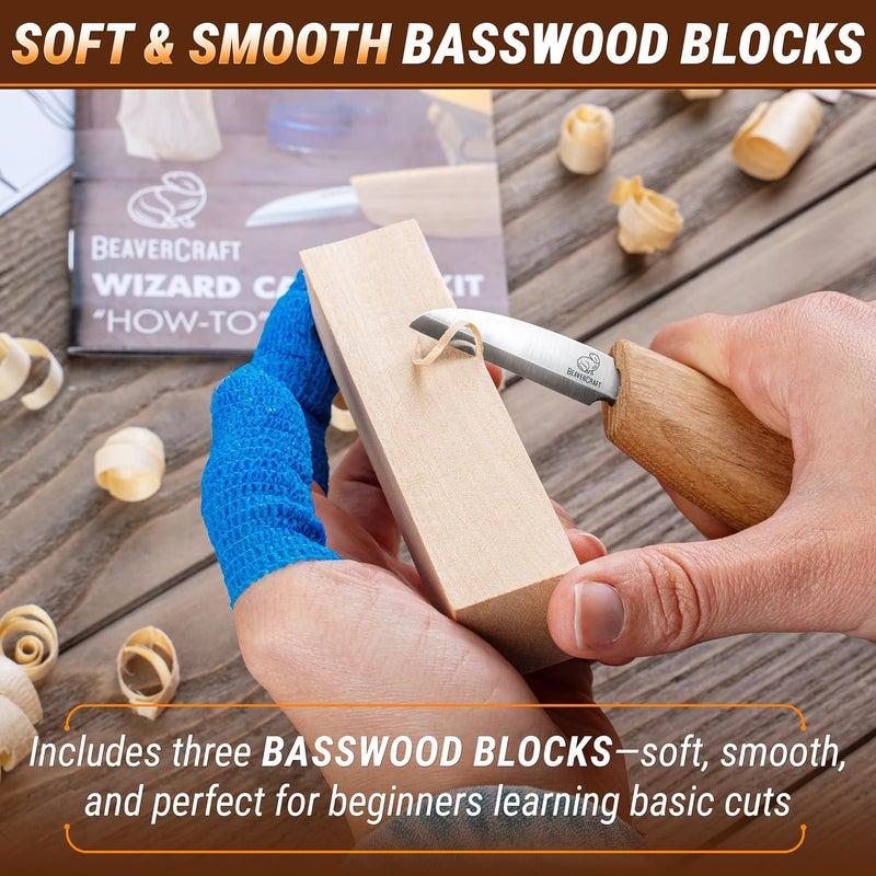 BeaverCraft Whittling Kit for Beginners, Wood Carving Kit for Beginners - Wood Carving Tools Woodworking Kit for Adults and Teens - Whittling Knife Kit with Wood Blocks - Wood Carving Set DIY03 Wizard - Image 5