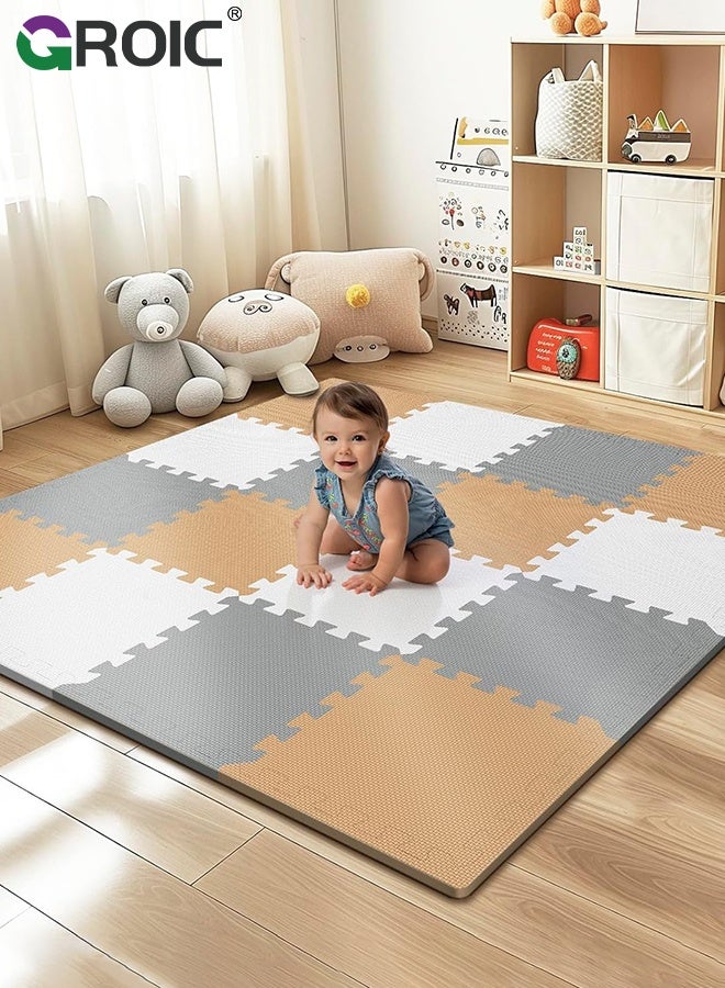 GROIC Foam Puzzle Mat，Foam Floor Tiles 12 Pieces Interlocking Floor Mats Interlocking Foam Tiles Multi-Purpose Foam Play Mat,Foam Mats for Floor,Kids Playmat(30*30cm) - Image 1