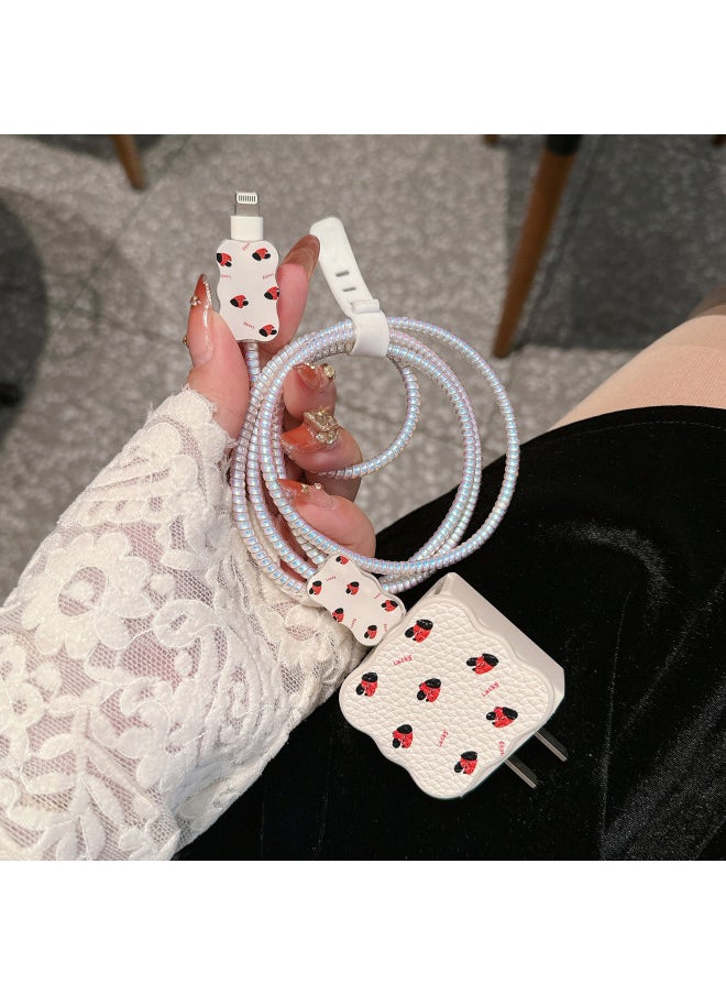 Generic - Data Cable Protective Cover For 20w Fast Charging For Iphone 16 Charger For Iphone15 14promax Female 12 Shell 11-Color:Off-white Multiple Puppies [4-piece Set]-Applicable Models:18W/20W - Image 1