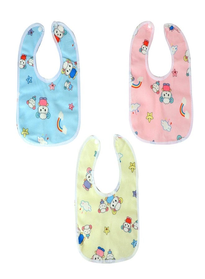 Da Anushi Baby Feeding Button Bibs Apron Cute Overall Printed with Tich Button Soft Cotton Fabric with PVC on Back Quick Absorption & Fast Drying Cotton Bibs for Babies/Newborns/Infants (Pack of 3) - Image 1