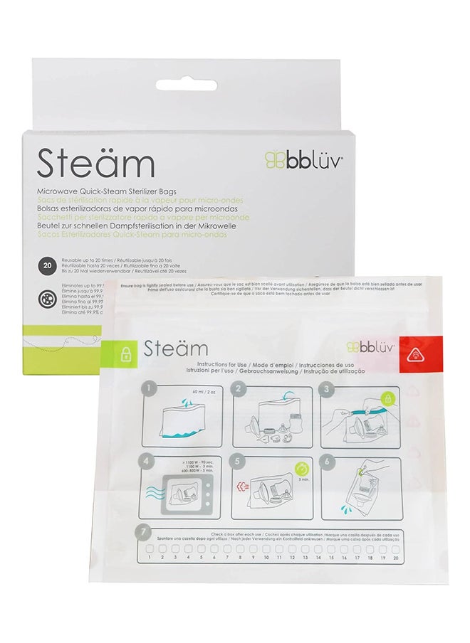 bbluv Steäm - 20x Reusable Microwave Quick-Steam Sterilizer Bags | 6 Pieces | BPA-Free, Sanitizes Bottles, Teats & Pacifiers in Minutes, Travel-Friendly, Safe & Easy Baby Sterilization  - Image 1