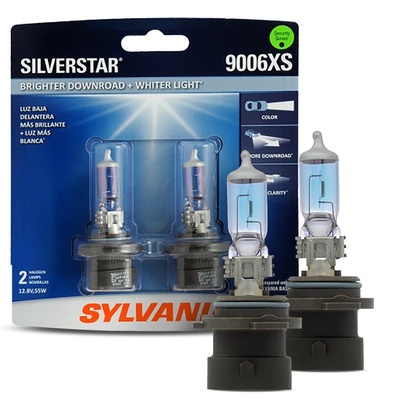 SYLVANIA 9006XS SilverStar High Performance Halogen Headlight Bulb High Beam Low Beam and Fog Replacement Bulb Brighter Downroad with Whiter Light Contains 2 Bulbs
