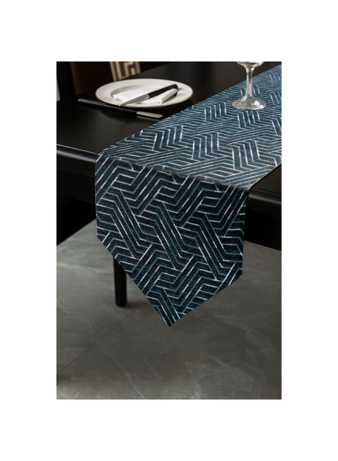 Intex Curtains House Nadia's design velvet linen rectangle Table Runner - heavy duty velvet fabric - suitable for reciption , living rooms and special ocassions - unique geometrical design  "V" shape end - set of one piece - Image 1