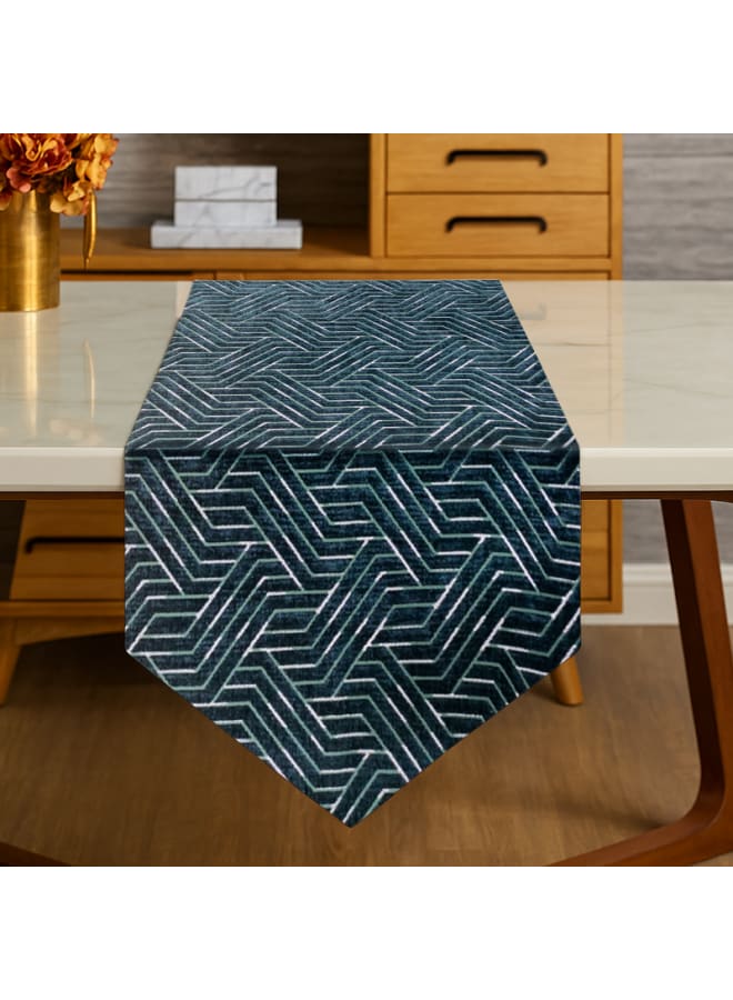 Intex Curtains House Nadia's design velvet linen rectangle Table Runner - heavy duty velvet fabric - suitable for reciption , living rooms and special ocassions - unique geometrical design  "V" shape end - set of one piece - Image 3