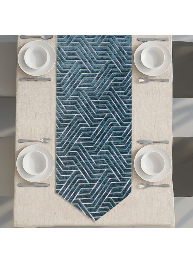 Intex Curtains House Nadia's design velvet linen rectangle Table Runner - heavy duty velvet fabric - suitable for reciption , living rooms and special ocassions - unique geometrical design  "V" shape end - set of one piece - Image 2