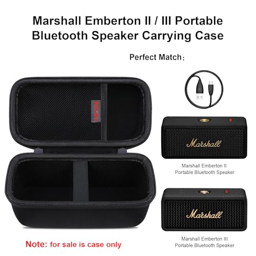 Elonbo Carrying Case ​for Marshall Emberton II/III Portable Bluetooth Speaker, Marshall Emberton Speaker Hard Travel Bag Storage Holder, Mesh Pocket Fits Charger, Black - Image 2