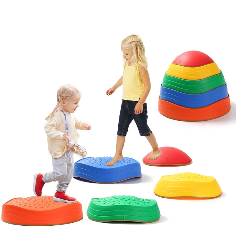 Fanboxk 5Pcs Non-Slip Plastic Balance Stepping Stones for kids,up to 220 Ibs for Pomoting Children's Coordination Skills Obstacle Courses Sensory Toys for Toddlers,Indoor or Outdoor Play - Image 1