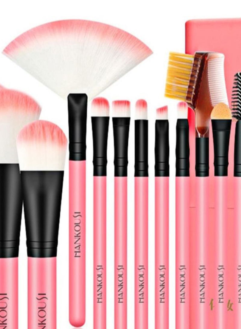 NIBEMINENT 12-Piece Makeup Brush Set With Container And Puff Pink/Black/White - Image 2