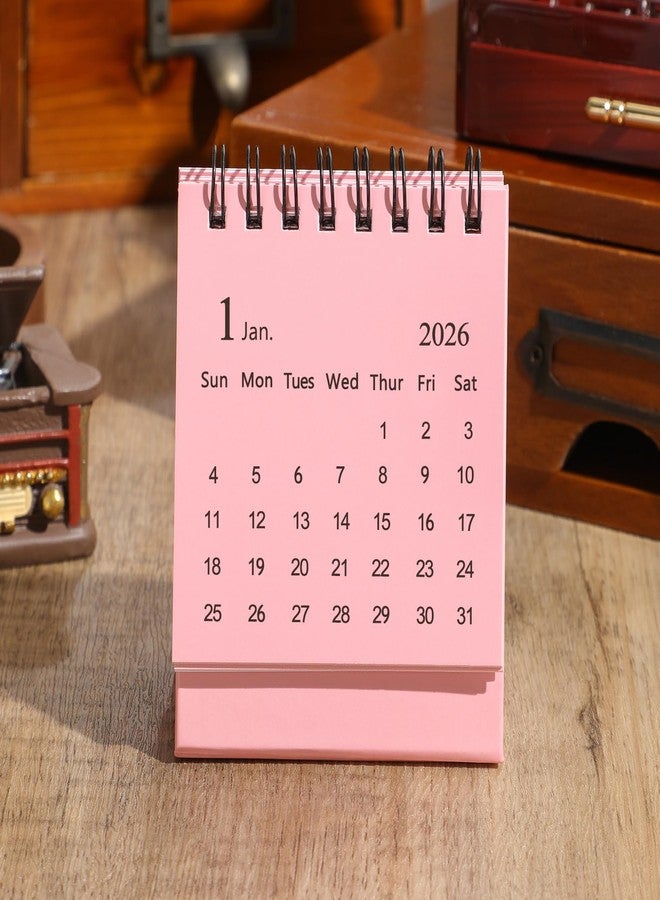 Stiamvd Mini Desk Calendar 2026-2027 - Jan 2026 to June 2027 Small Desktop Calendar Mini Daily Schedule Thick Paper Twin-Wire Binding with Stickers for Home Office School (Mini Pink) - Image 3