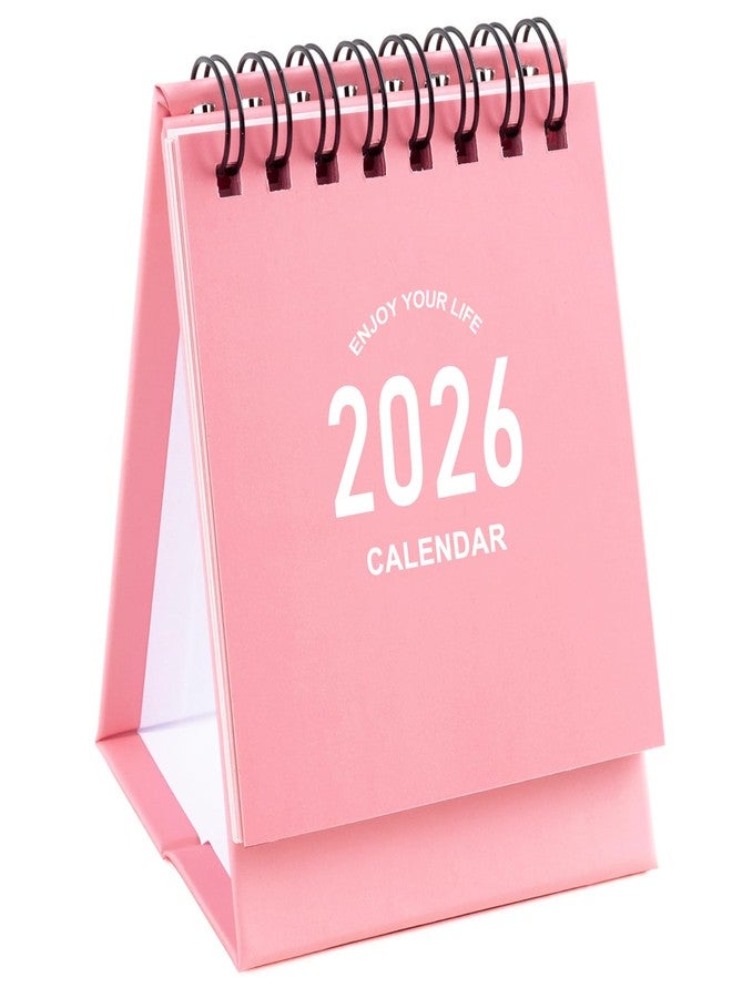 Stiamvd Mini Desk Calendar 2026-2027 - Jan 2026 to June 2027 Small Desktop Calendar Mini Daily Schedule Thick Paper Twin-Wire Binding with Stickers for Home Office School (Mini Pink) - Image 1