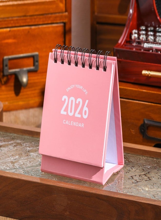 Stiamvd Mini Desk Calendar 2026-2027 - Jan 2026 to June 2027 Small Desktop Calendar Mini Daily Schedule Thick Paper Twin-Wire Binding with Stickers for Home Office School (Mini Pink) - Image 2