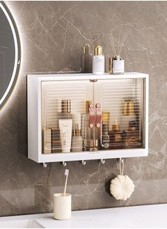XiuWoo Large Capacity Wall Mounted Bathroom Rack Wall Hanger Bath Organizer With Hooks and Cabinet Door  - Image 1