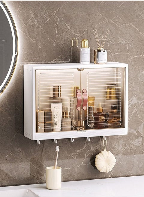 Large Capacity Wall Mounted Bathroom Rack Wall Hanger Bath Organizer With Hooks and Cabinet Door