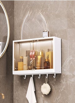 XiuWoo Large Capacity Wall Mounted Bathroom Rack Wall Hanger Bath Organizer With Hooks and Cabinet Door  - Image 2