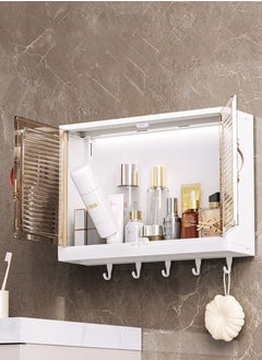 XiuWoo Large Capacity Wall Mounted Bathroom Rack Wall Hanger Bath Organizer With Hooks and Cabinet Door  - Image 3