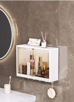XiuWoo Large Capacity Wall Mounted Bathroom Rack Wall Hanger Bath Organizer With Hooks and Cabinet Door  - Image 5