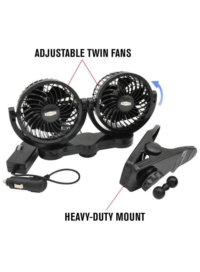 RoadPro RPSC8572 12-Volt Dual Fan with Mounting Clip, Black, 10X7X12  - Image 3