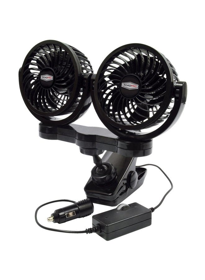 RoadPro RPSC8572 12-Volt Dual Fan with Mounting Clip, Black, 10X7X12  - Image 1