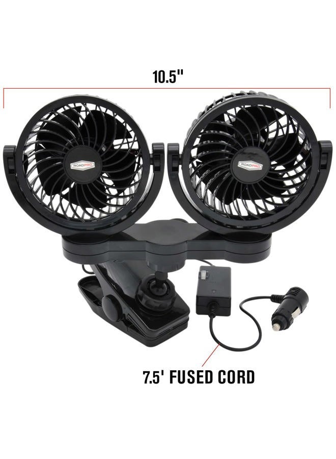 RoadPro RPSC8572 12-Volt Dual Fan with Mounting Clip, Black, 10X7X12  - Image 2