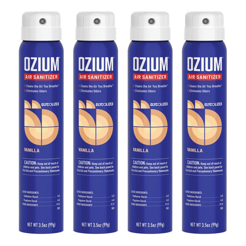 Ozium 3.5 Oz. Air Sanitizer & Odor Eliminator for Homes, Cars, Offices and More, Vanilla Scent, 4 Pack - Image 1