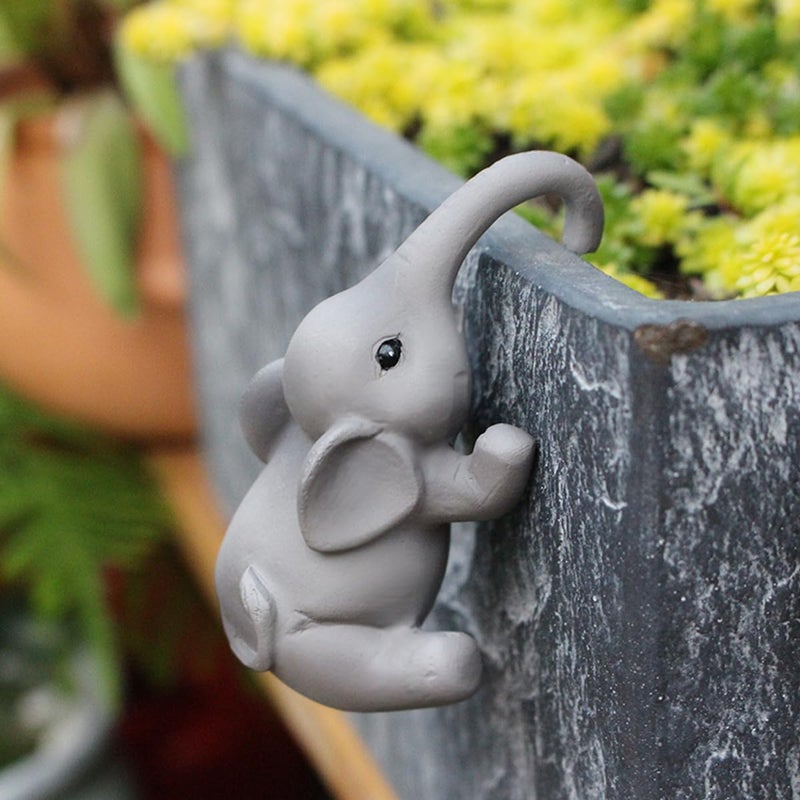 JARPSIRY Set of 2 Cute Climbing Elephant Statues Flower Pot Hugger, Resin Hanging Animals Figurine Outdoor Planter Pot Decorations for Home Garden Patio Lawn Yard Ornaments - Image 4