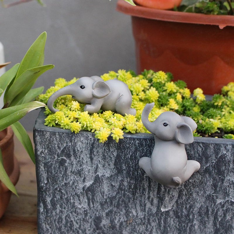 JARPSIRY Set of 2 Cute Climbing Elephant Statues Flower Pot Hugger, Resin Hanging Animals Figurine Outdoor Planter Pot Decorations for Home Garden Patio Lawn Yard Ornaments - Image 3