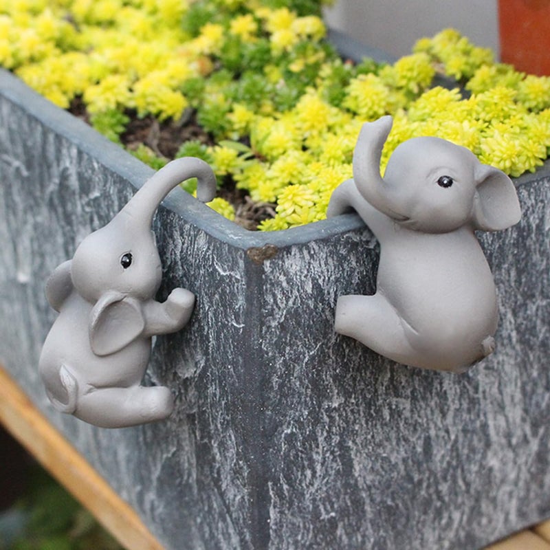 JARPSIRY Set of 2 Cute Climbing Elephant Statues Flower Pot Hugger, Resin Hanging Animals Figurine Outdoor Planter Pot Decorations for Home Garden Patio Lawn Yard Ornaments - Image 1