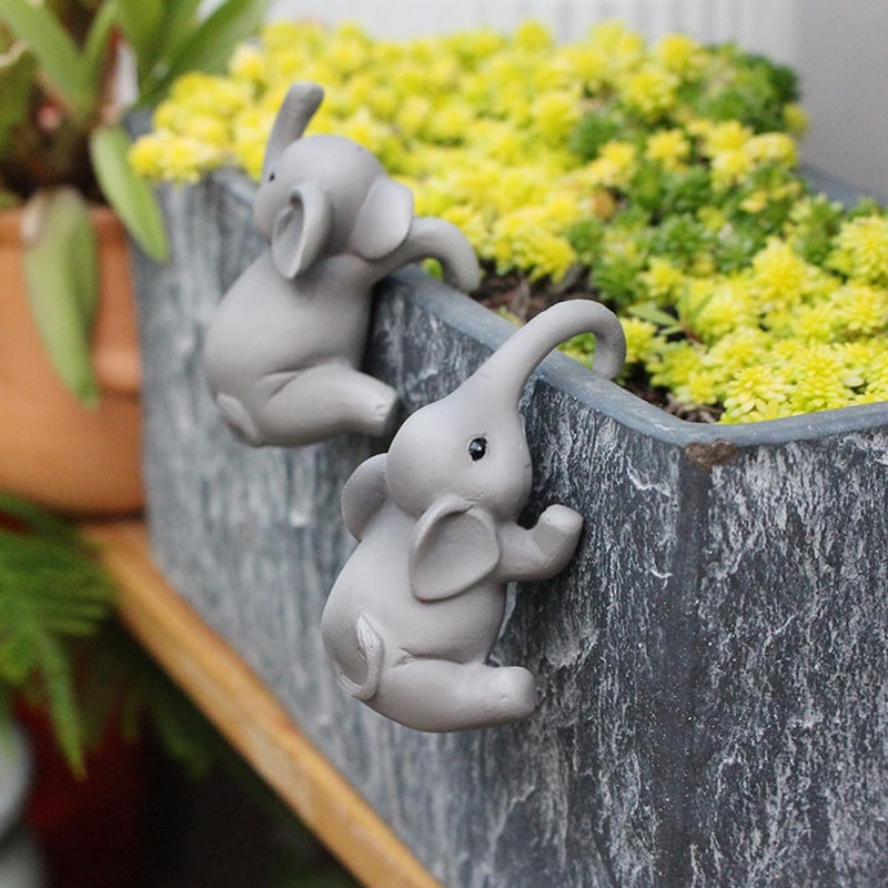 JARPSIRY Set of 2 Cute Climbing Elephant Statues Flower Pot Hugger, Resin Hanging Animals Figurine Outdoor Planter Pot Decorations for Home Garden Patio Lawn Yard Ornaments - Image 2