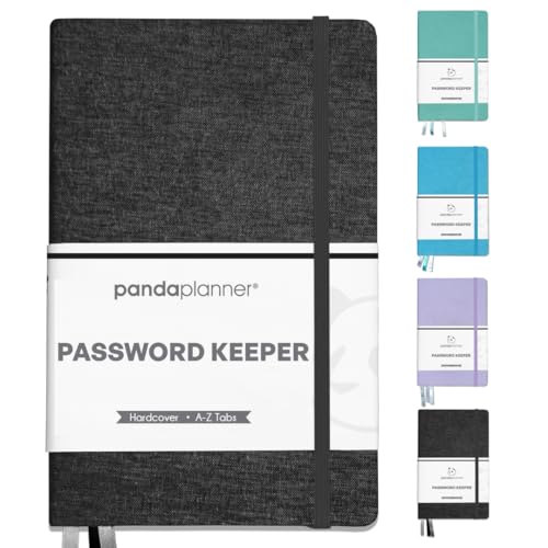 Panda Planner Password Book with A-Z Tabs – Secure Password Organizer Notebook for Website Logins, Internet Addresses & More – Black Password Keeper with Alphabetical Tabs, 5” x 7” - Image 1