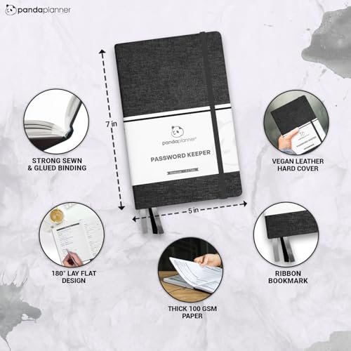 Panda Planner Password Book with A-Z Tabs – Secure Password Organizer Notebook for Website Logins, Internet Addresses & More – Black Password Keeper with Alphabetical Tabs, 5” x 7” - Image 5