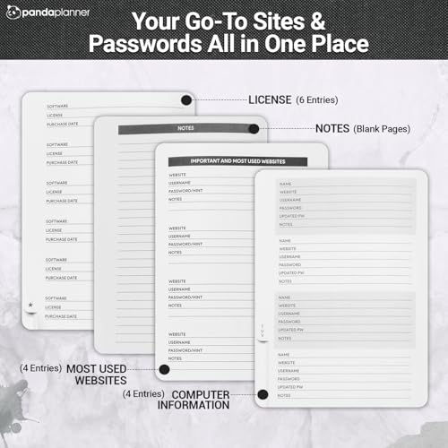 Panda Planner Password Book with A-Z Tabs – Secure Password Organizer Notebook for Website Logins, Internet Addresses & More – Black Password Keeper with Alphabetical Tabs, 5” x 7” - Image 3
