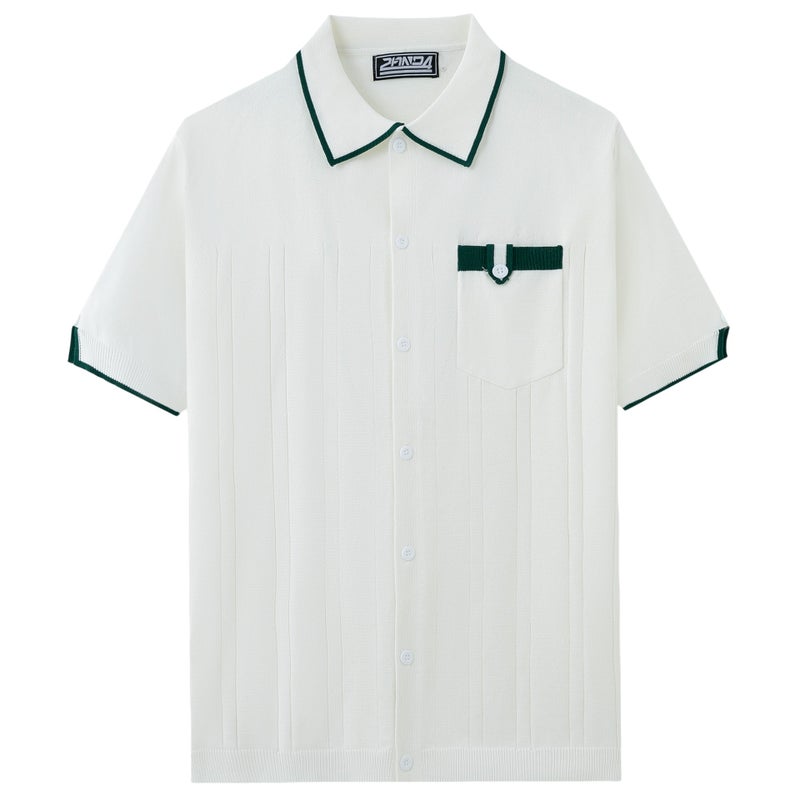 Men's Contrast Polo Shirt with Pocket, Short Sleeve, Loose Fit - Image 4