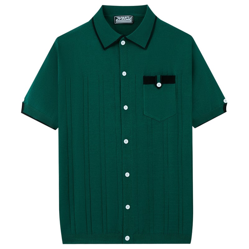 Men's Contrast Polo Shirt with Pocket, Short Sleeve, Loose Fit - Image 2