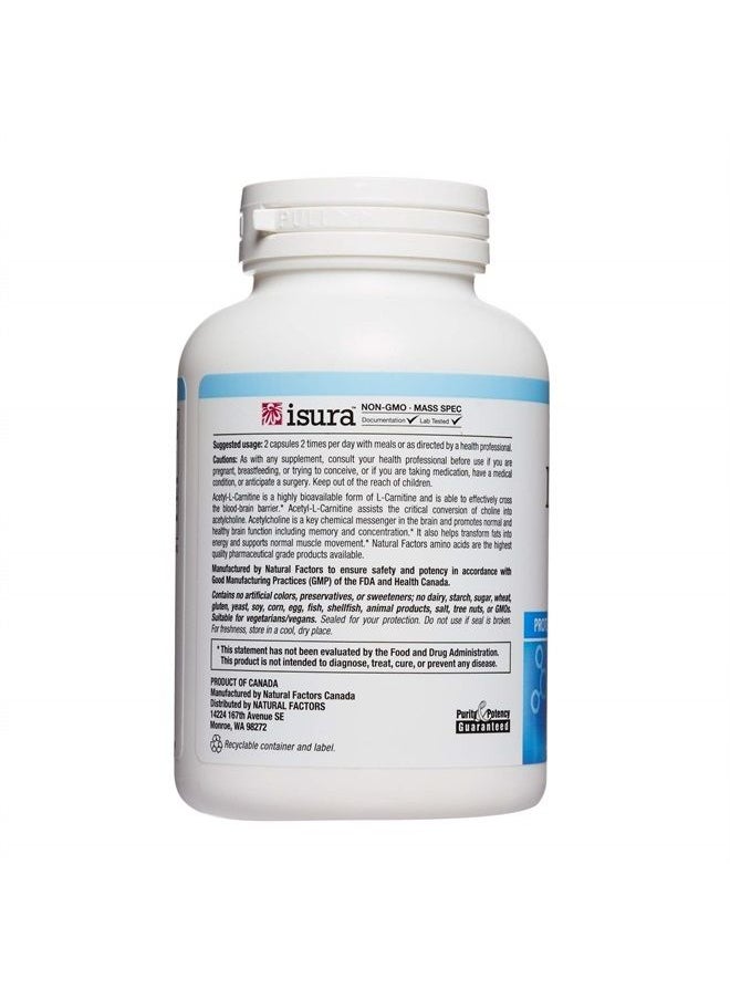 natural Factors - , Acetyl L-Carnitine 500 mg, Promotes a Healthy Memory, Concentration and Brain Function, 120 capsules (60 servings) - Image 1
