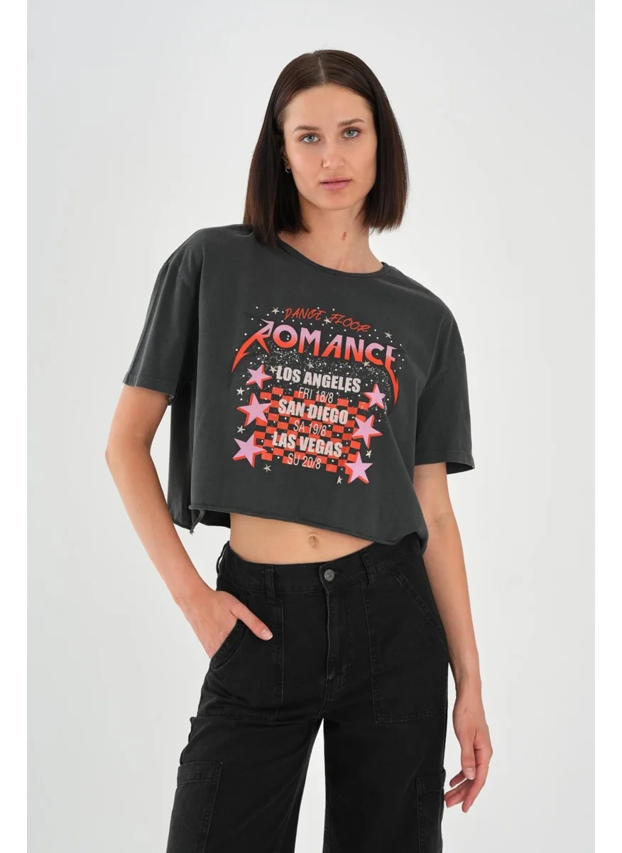 الكسندر جاردي Alexandergardi Printed Short Sleeve Crop T-Shirt
