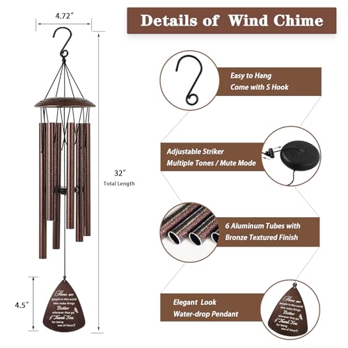 Soopau Thank You Gifts for Women Men, 32" Wind Chimes Thank You Gifts, Appreciation Gifts for Employee Coworkers Colleague Teachers Nurses, Thanksgiving Day Gifts for Family Friends - Image 4