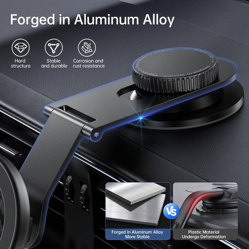 SYNCWIRE Fits MagSafe Car Mount for Universal Dashboard,Tesla Screen,Magnetic Phone Holder for Car, Foldable Aluminum Alloy Arm, Super Stable Car Mount for iPhone 17 Pro Max 16 15 14 13 12&All Phones - Image 3