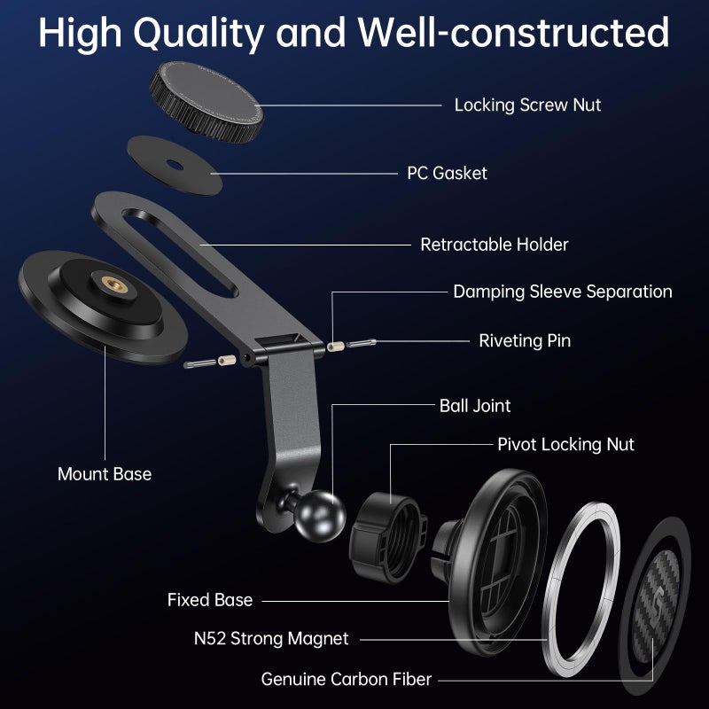 SYNCWIRE Fits MagSafe Car Mount for Universal Dashboard,Tesla Screen,Magnetic Phone Holder for Car, Foldable Aluminum Alloy Arm, Super Stable Car Mount for iPhone 17 Pro Max 16 15 14 13 12&All Phones - Image 2