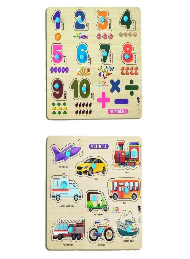 HIGHROOF® Kids Fort Pre Nursery Educational Jigsaw Puzzles for Adults Kids Learning Toys Kit Board Game 2 pcs Set of Numbers & Vehicle Educational Toy - Image 1