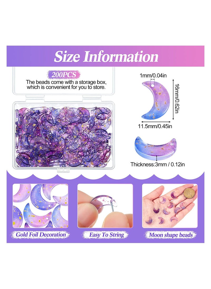 200 Pcs Crystal Charms Moon Pendants Crescent Shape Glass Tiny Hanging Pendants with Gold Foil Small Moon Pendant with Storage Box for Jewelry Making DIY Craft Beads Necklace Earrings, 16 x 11.5 mm  - Image 2