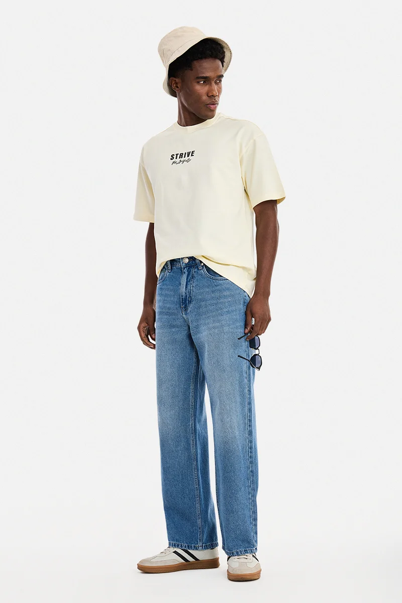 SNITCH Blue Solid Wide Leg Streetwear Jeans