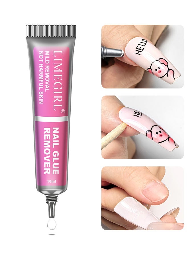 LIMEGIRL Nail Glue Remover, Nail Glue Remover for Press ons, Multi-Functional Glue Remover for Fake Nail Tips, Non-Acetone & Safe & Fast Removal for Quick Dry Nail Polish Nail Glue 10ml - Image 1
