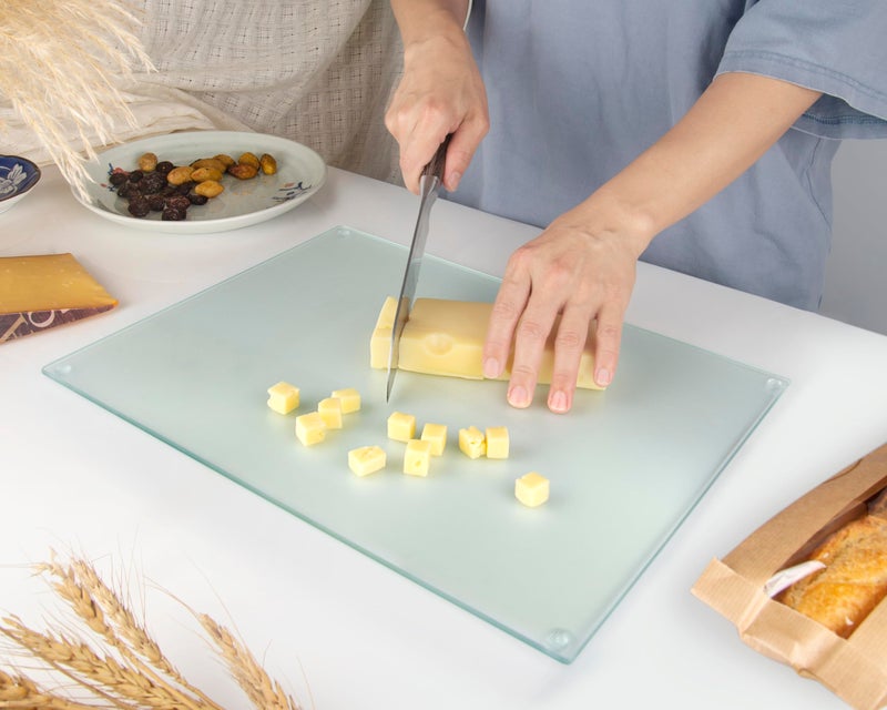 Kitchenville Glass Cutting Board 16"x12": Tempered Glass Kitchen Counter Protector - Durable- Scratch-Resistant, Heat-Proof - Design 6 - Woven Textured Design - Image 4