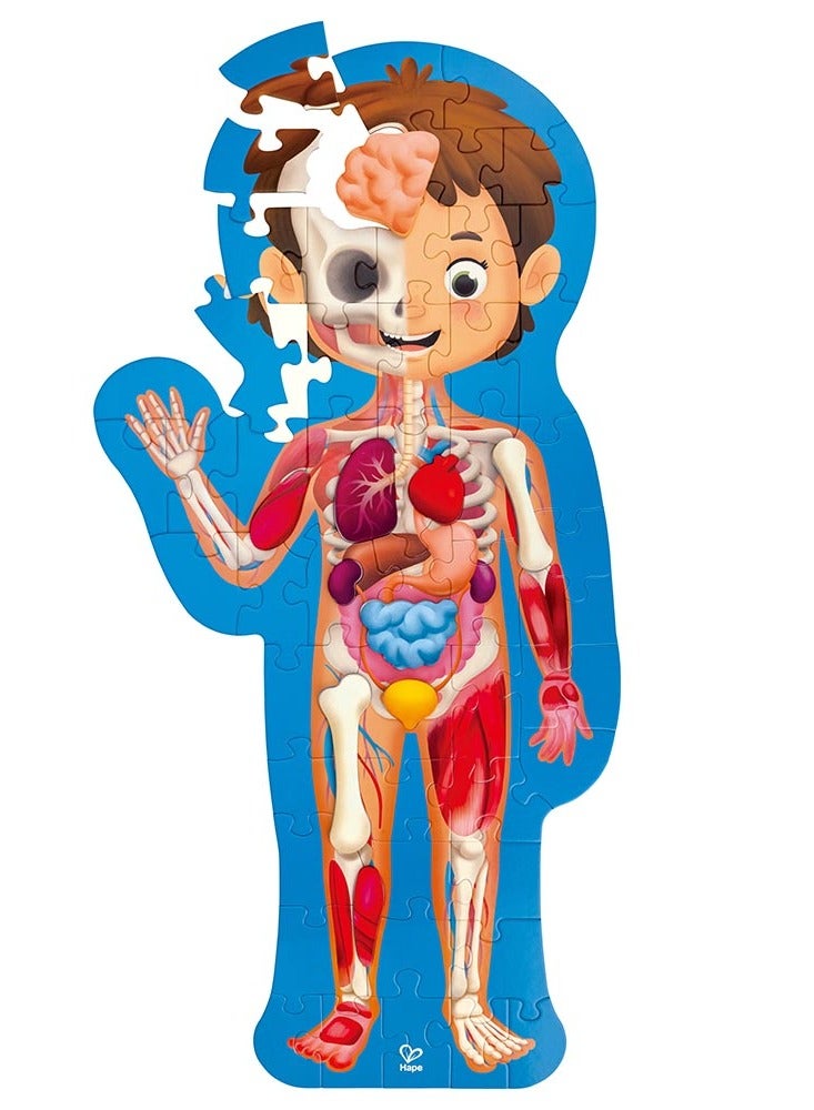 Hape لعبة بازل جسم الإنسان هابي 60 قطعة مع 10 قطع خشبية لأجزاء الجسم - Image 1