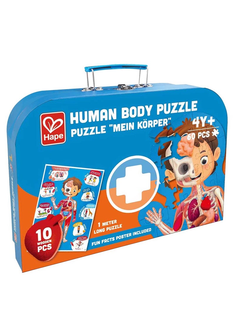 Hape لعبة بازل جسم الإنسان هابي 60 قطعة مع 10 قطع خشبية لأجزاء الجسم - Image 4