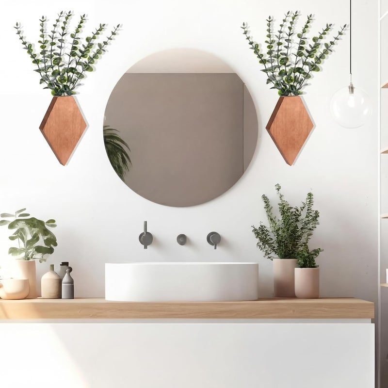 Chunful 2 Pcs Wooden Wall Planter Decor Hanging Fake Plants Greenery Flowers Holder Vase Boxes for Wall Bohemian Farmhouse Room Kitchen Office Indoor Decoration(Walnut Color,7.1 x 4.7 x 1.2 Inches) - Image 4