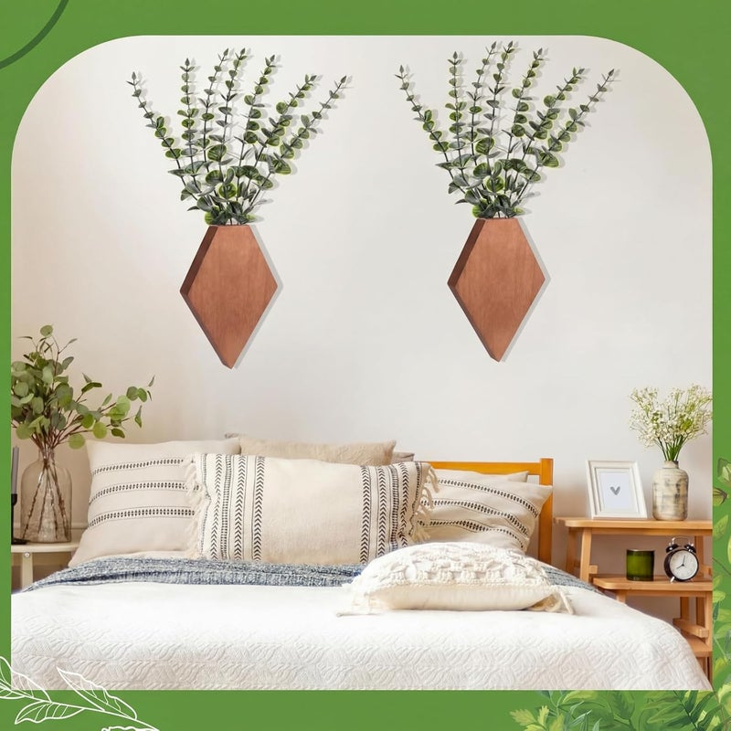 Chunful 2 Pcs Wooden Wall Planter Decor Hanging Fake Plants Greenery Flowers Holder Vase Boxes for Wall Bohemian Farmhouse Room Kitchen Office Indoor Decoration(Walnut Color,7.1 x 4.7 x 1.2 Inches) - Image 5