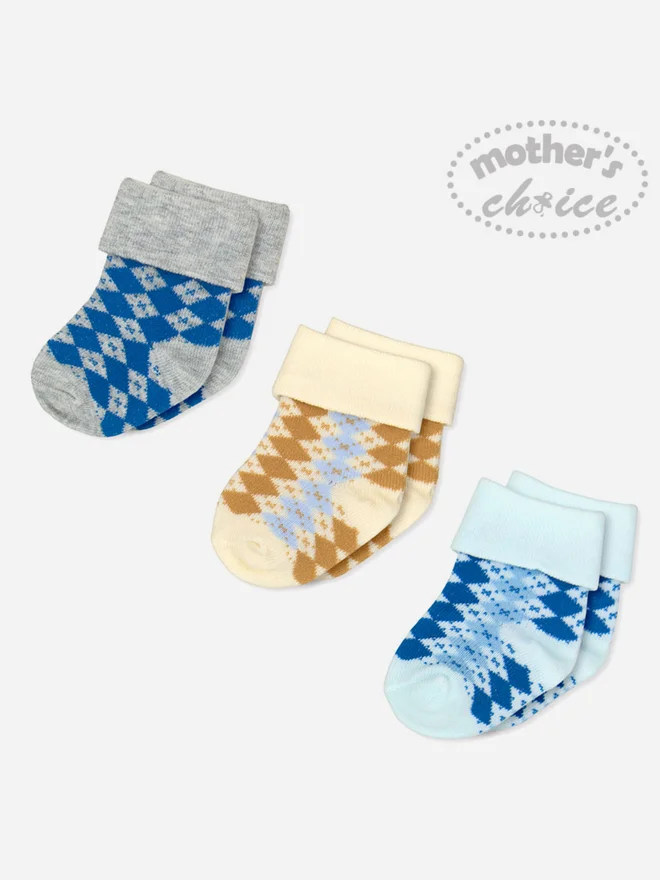 Mothers Choice Pack of 3 - Baby Cotton Turn Head Socks 0-6M